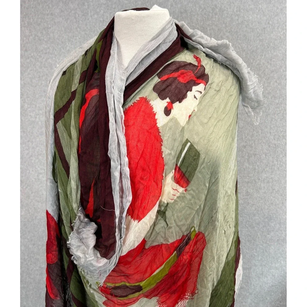 Blue Pacific Tapestry Scarf Wine OClock Green Red Graphic Art Deco Flapper Drape